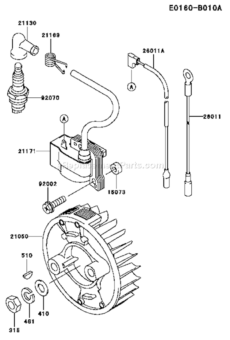 Page E Diagram and Parts List for TH034D AD09 Kawasaki Engine