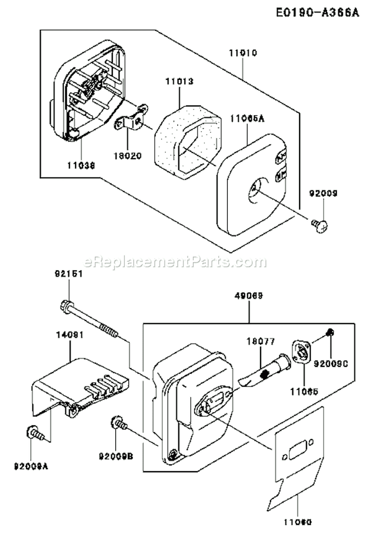 Page A Diagram and Parts List for TH034D AF70 Kawasaki Engine