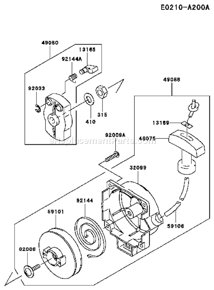 Page J Diagram and Parts List for TH034D AF70 Kawasaki Engine
