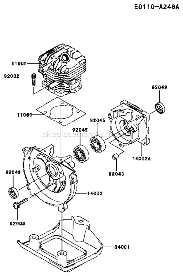 Page E Diagram and Parts List for TH034D AF70 Kawasaki Engine