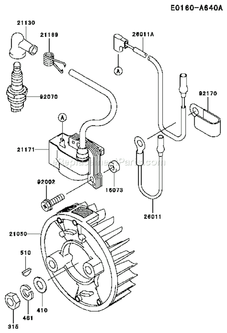 Page F Diagram and Parts List for TH034D AF70 Kawasaki Engine