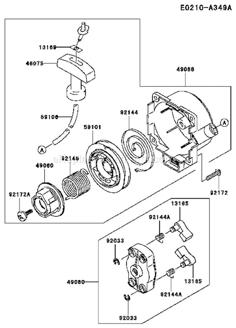 Page J Diagram and Parts List for TH034D AS50 Kawasaki Engine