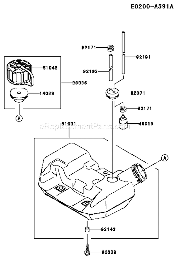Page F Diagram and Parts List for TH034D AS50 Kawasaki Engine