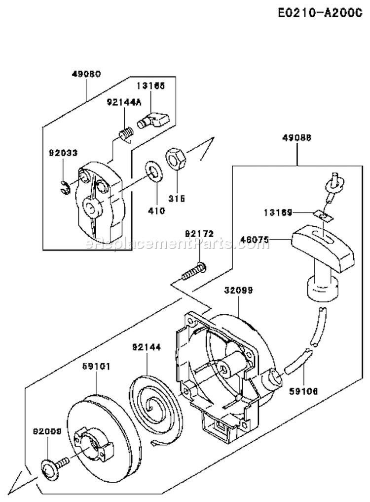 Page K Diagram and Parts List for TH034D CC52 Kawasaki Engine