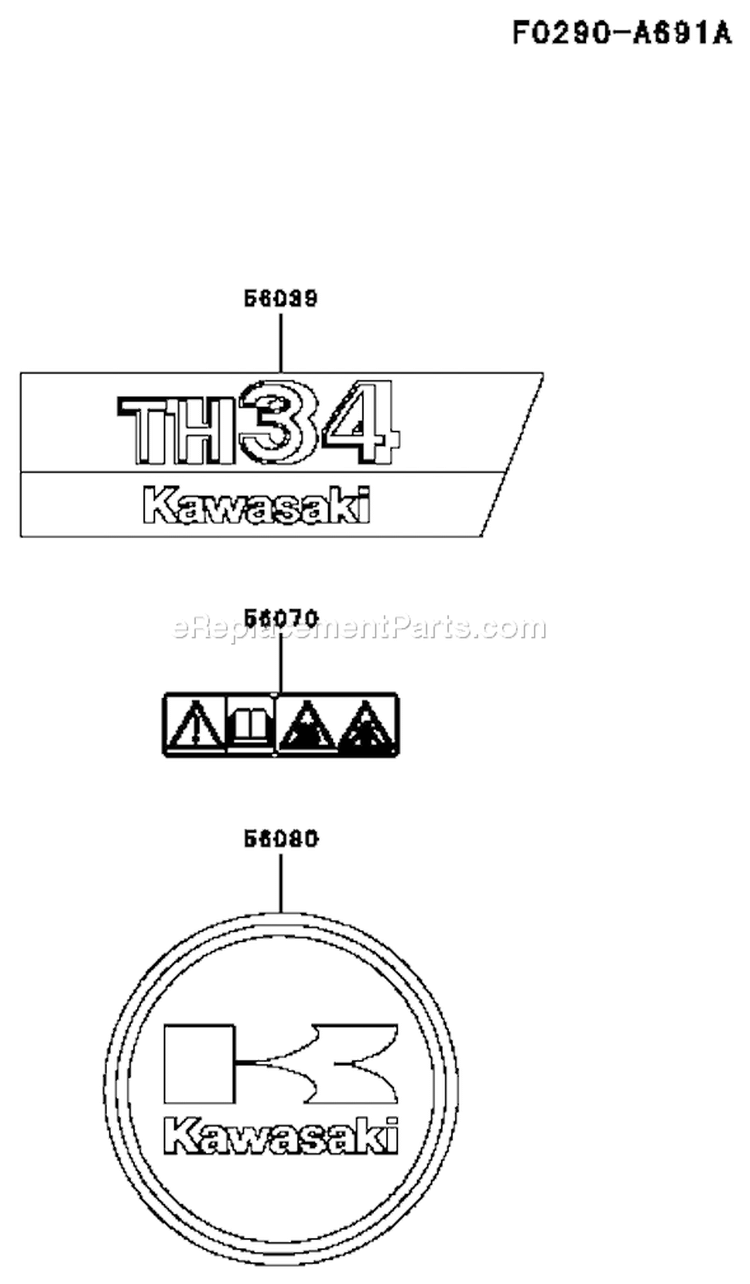 Page H Diagram and Parts List for TH034D AC57 Kawasaki Engine