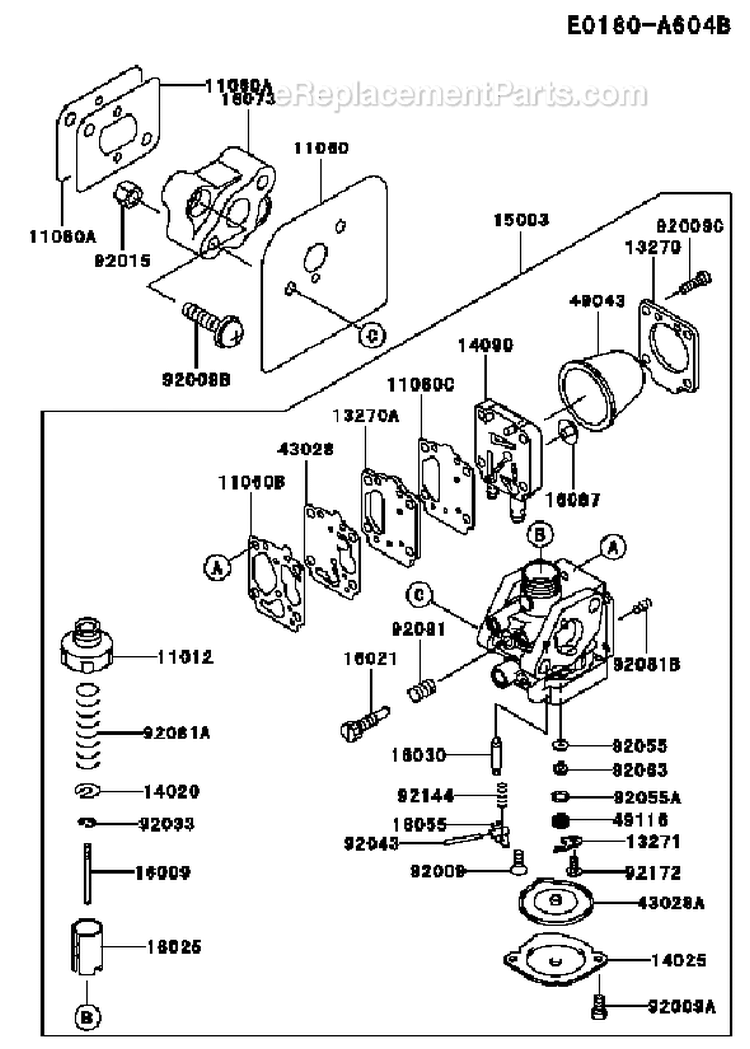 Page B Diagram and Parts List for TH043D BC04 Kawasaki Engine