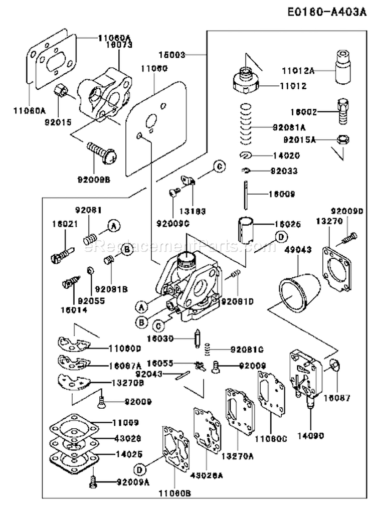 Page B Diagram and Parts List for TH043D CJ80 Kawasaki Engine