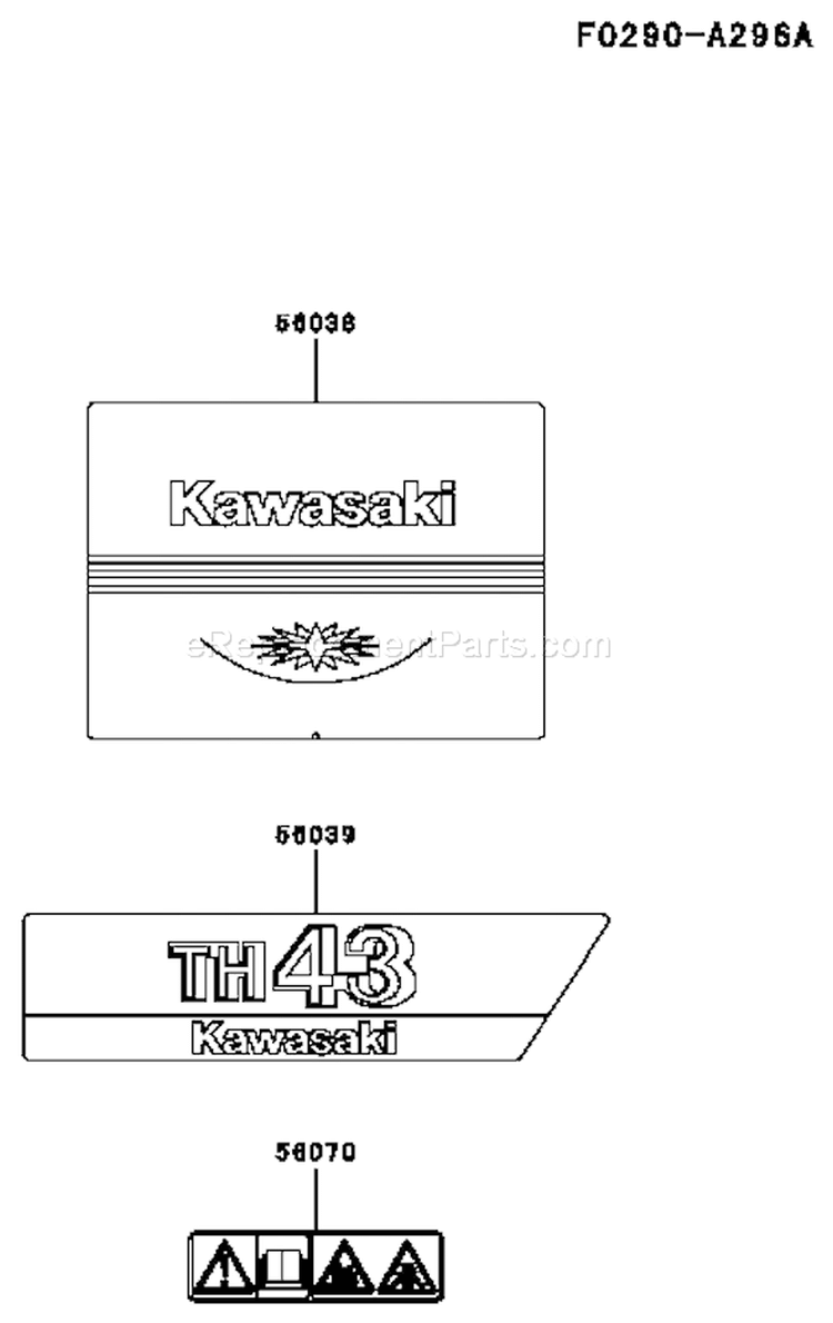 Page H Diagram and Parts List for TH043D CJ80 Kawasaki Engine