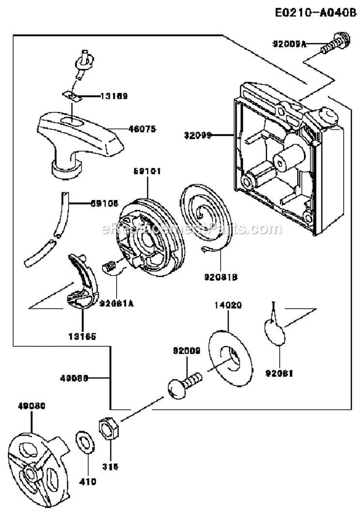 Page K Diagram and Parts List for TH048D AT50 Kawasaki Engine