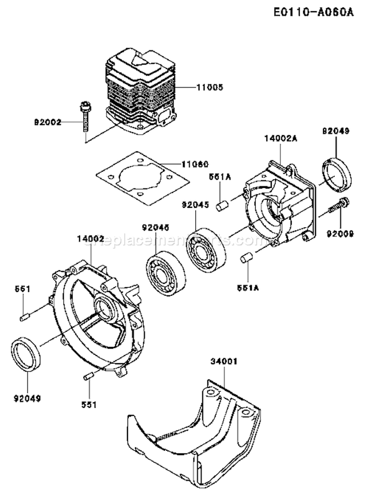 Page E Diagram and Parts List for TH048D AT50 Kawasaki Engine
