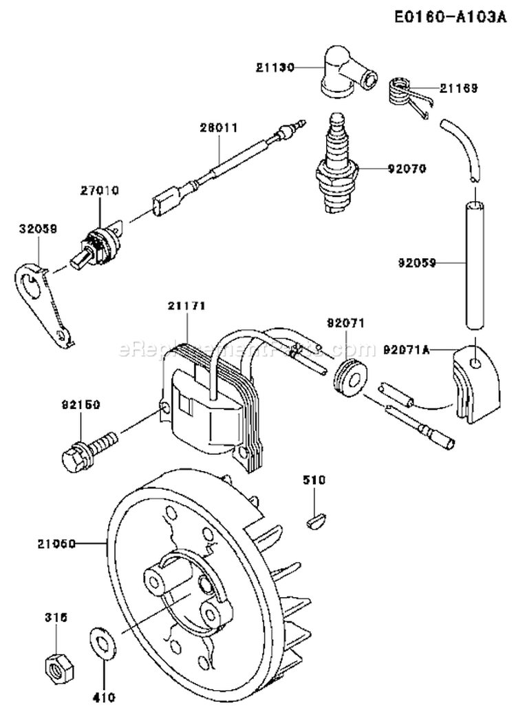 Page F Diagram and Parts List for TH048D AT50 Kawasaki Engine