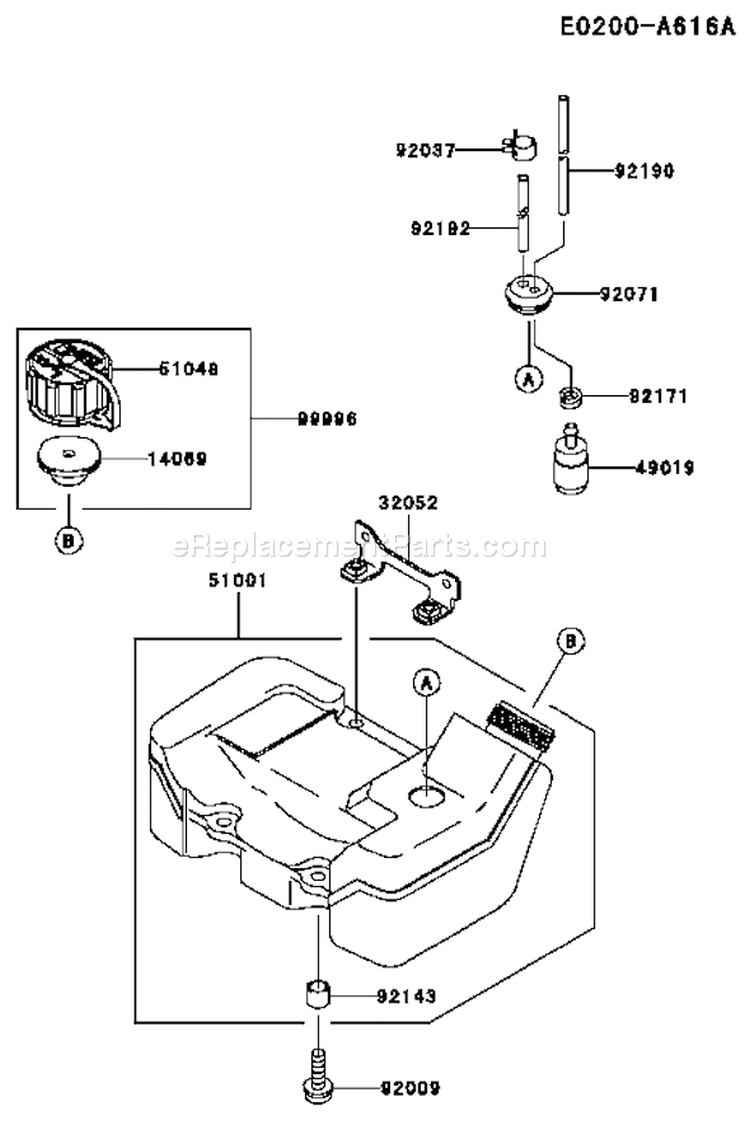 Page G Diagram and Parts List for TH048D AT50 Kawasaki Engine