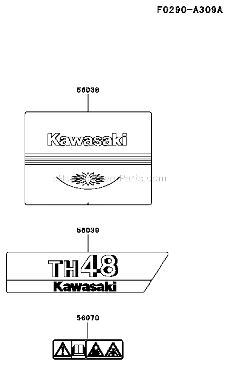 Page H Diagram and Parts List for TH048D AT50 Kawasaki Engine