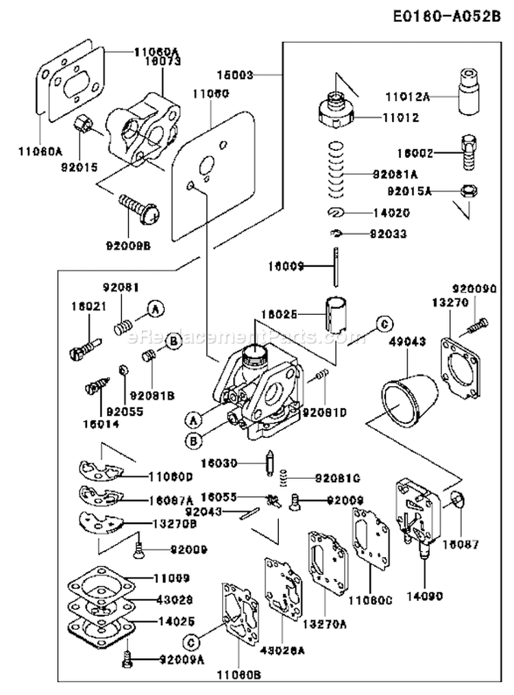 Page B Diagram and Parts List for TH048D CJ80 Kawasaki Engine
