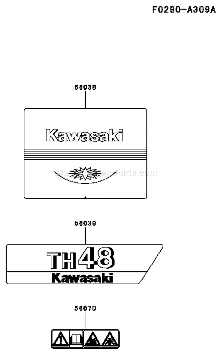 Page H Diagram and Parts List for TH048D DJ80 Kawasaki Engine