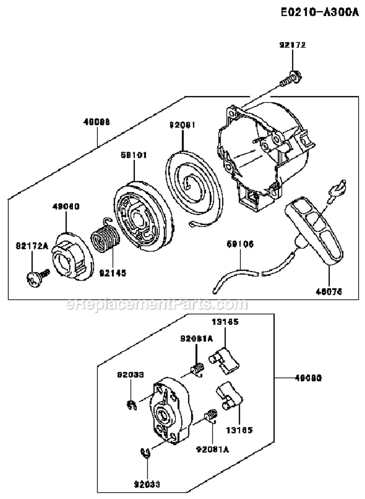 Page J Diagram and Parts List for TJ027D AS50 Kawasaki Engine