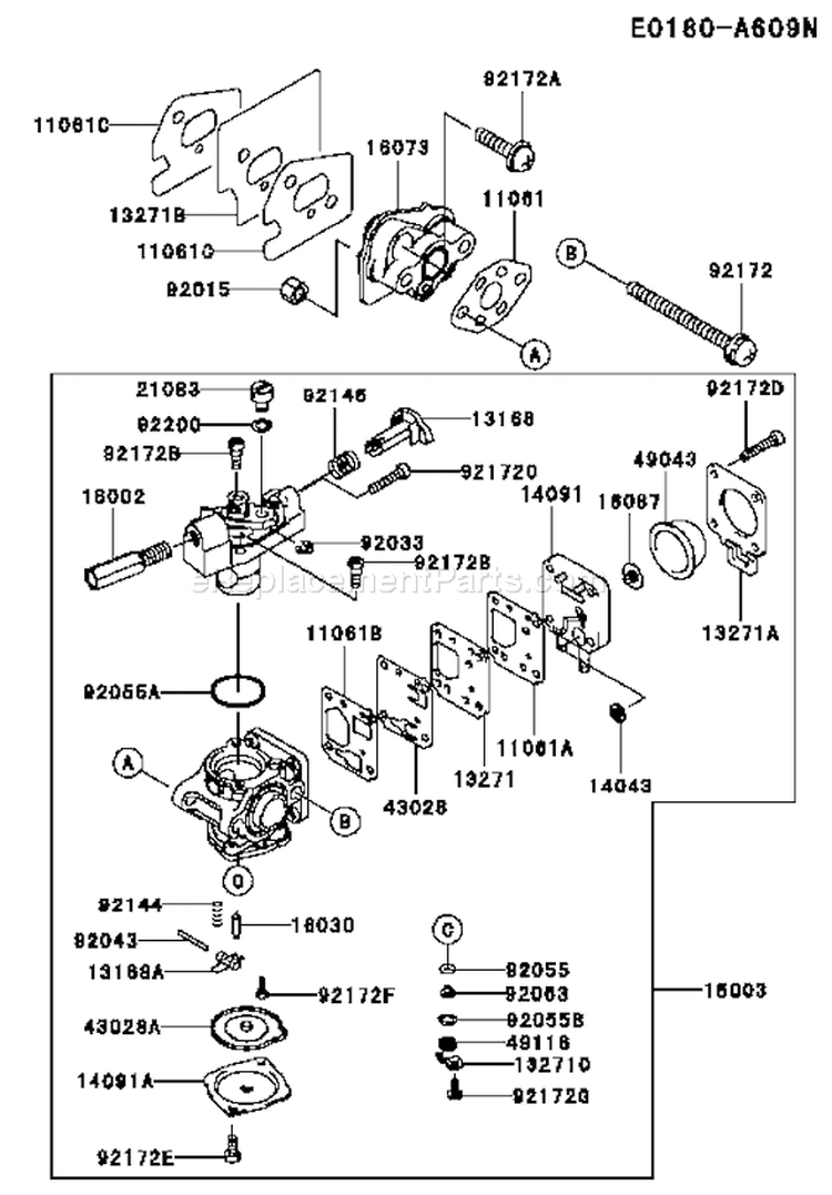 Page B Diagram and Parts List for TJ027D AS50 Kawasaki Engine