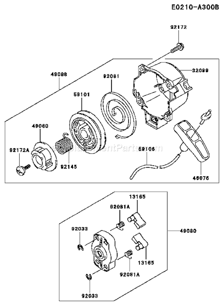 Page J Diagram and Parts List for TJ027D AT75 Kawasaki Engine