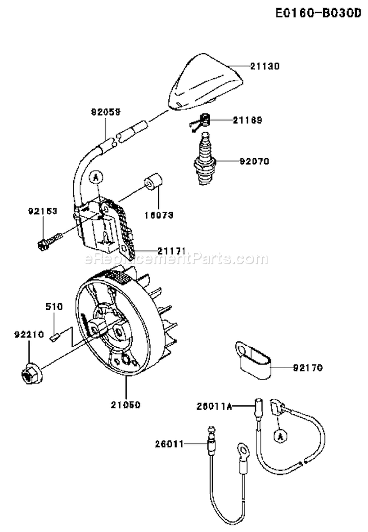 Page E Diagram and Parts List for TJ027D AT75 Kawasaki Engine