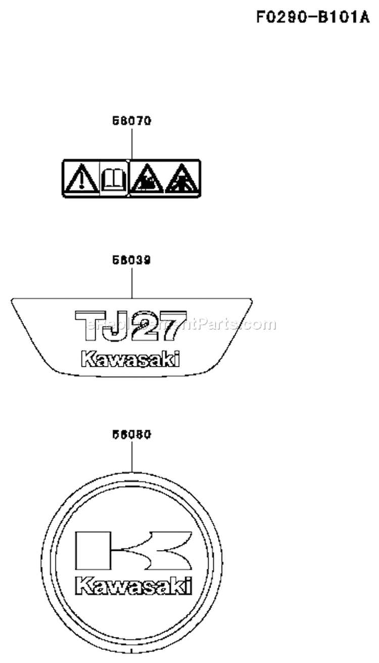Page G Diagram and Parts List for TJ027D AT75 Kawasaki Engine