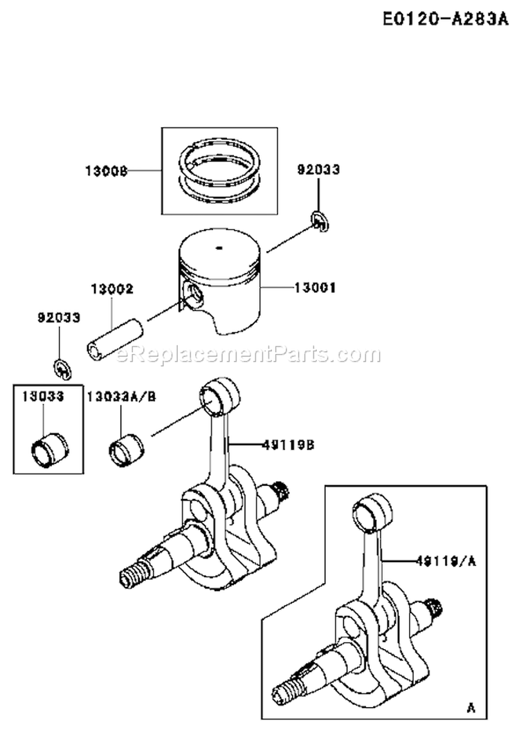Page H Diagram and Parts List for TJ027D AC55 Kawasaki Engine