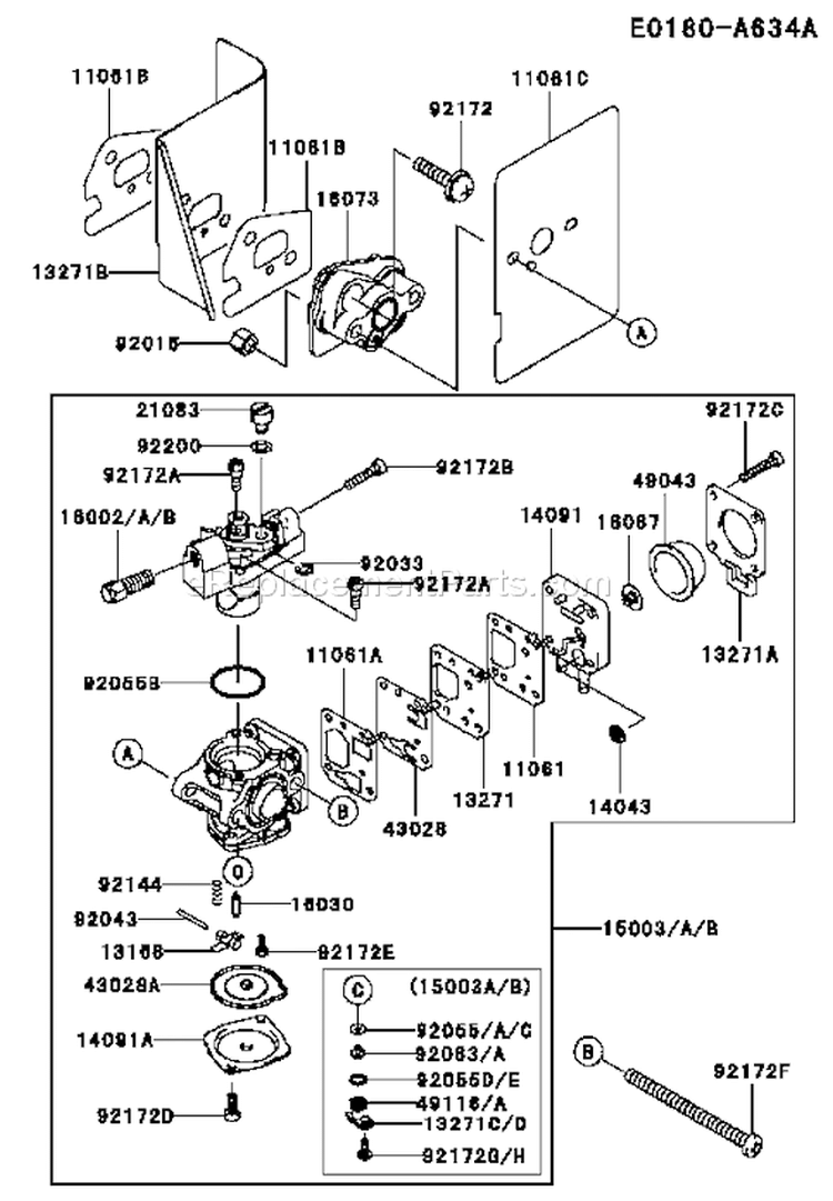 Page B Diagram and Parts List for TJ027D BC57 Kawasaki Engine