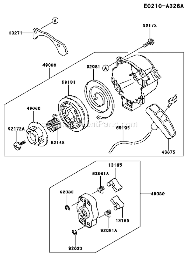 Page I Diagram and Parts List for TJ027D BC57 Kawasaki Engine