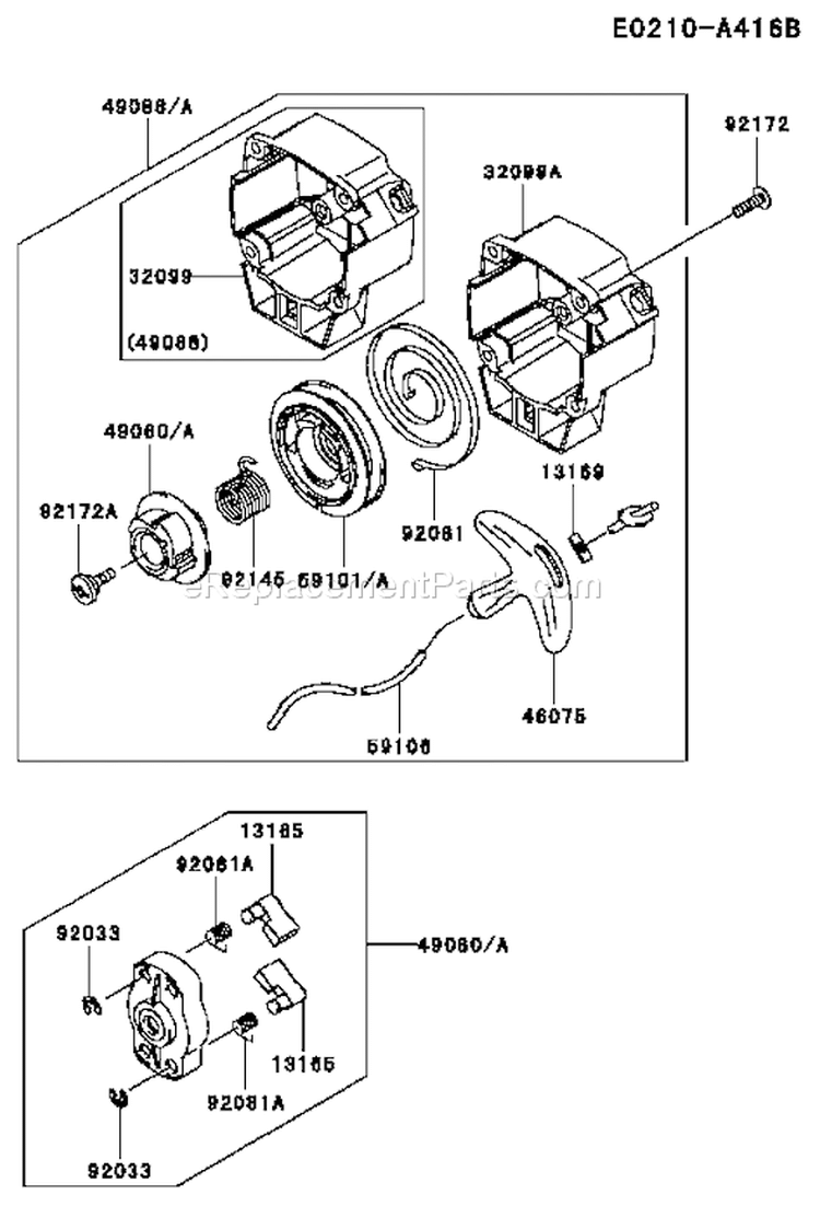 Page K Diagram and Parts List for TJ027E AF70 Kawasaki Engine
