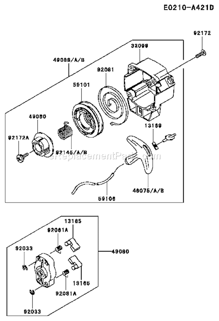 Page J Diagram and Parts List for TJ027E BC51 Kawasaki Engine