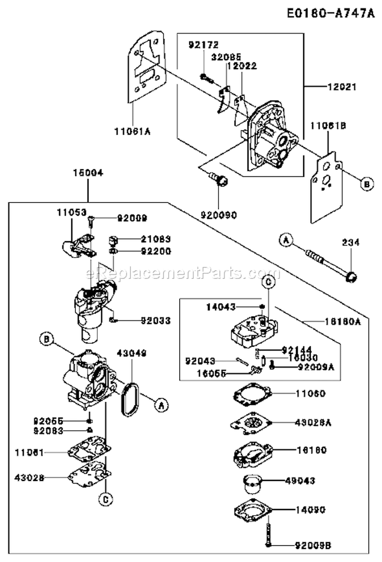 Page B Diagram and Parts List for TJ027E BC51 Kawasaki Engine