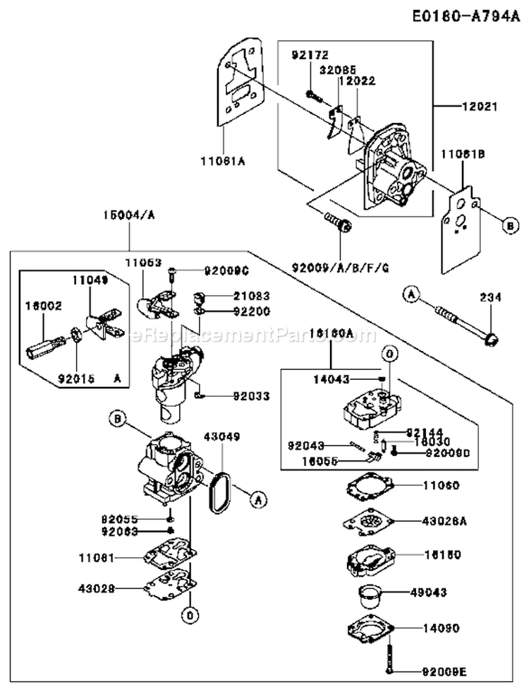 Page B Diagram and Parts List for TJ027E AF00 Kawasaki Engine