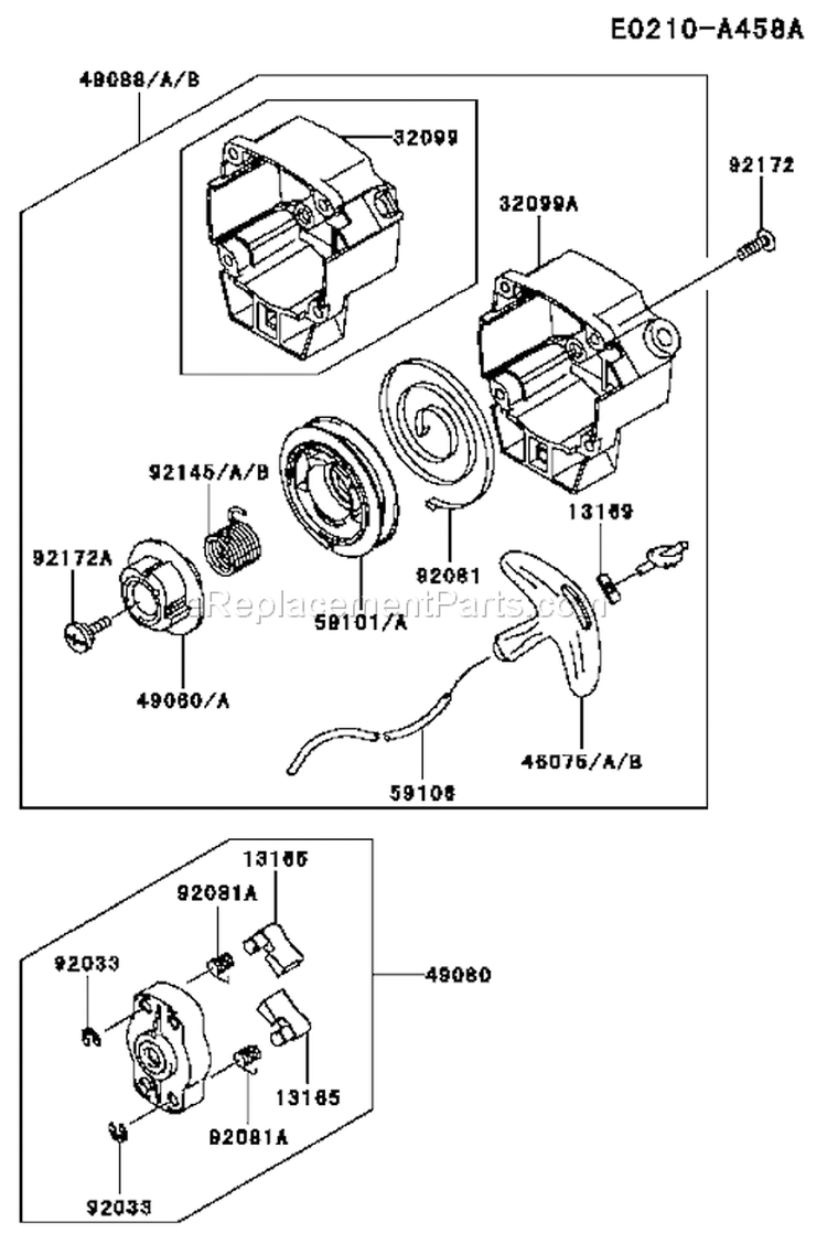 Page J Diagram and Parts List for TJ027E DC50 Kawasaki Engine