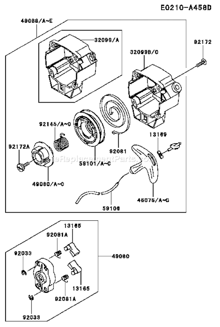 Page J Diagram and Parts List for TJ027E DF00 Kawasaki Engine