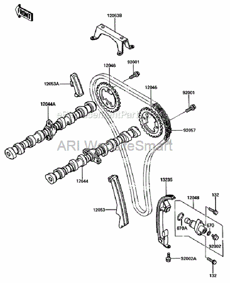 CamshaftTensioner Diagram and Parts List for ZG1200-B5  Kawasaki 