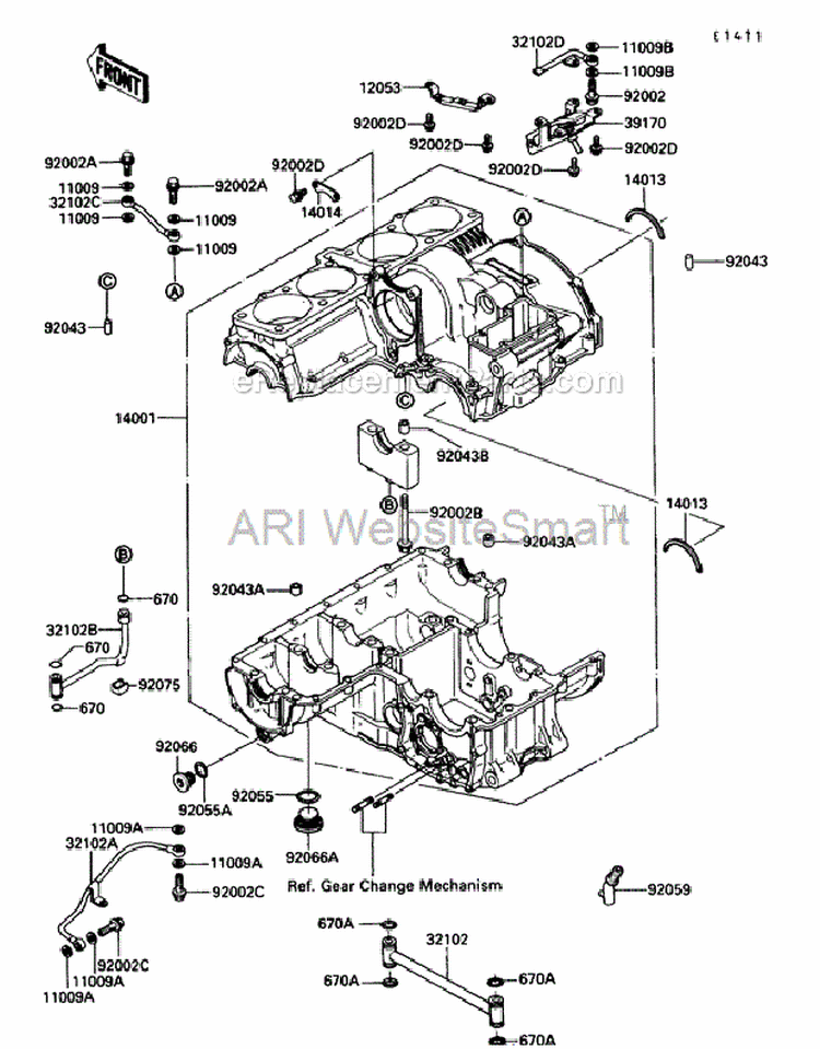 Crankcase Diagram and Parts List for ZG1200-B5  Kawasaki 