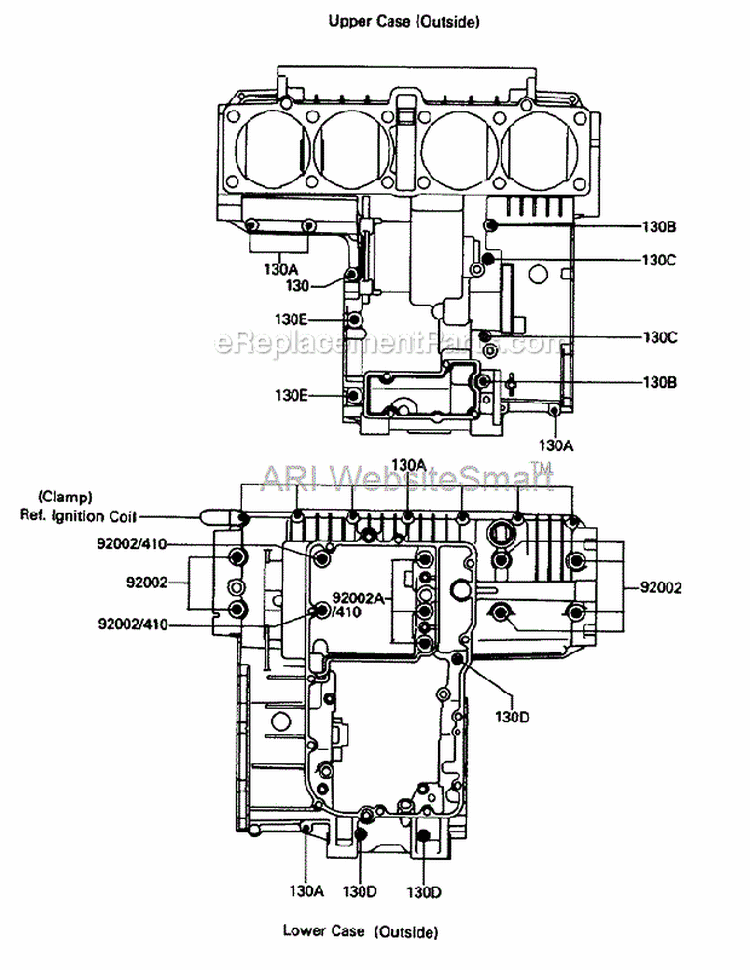Crankcase Bolt Pattern Diagram and Parts List for ZG1200-B5  Kawasaki 