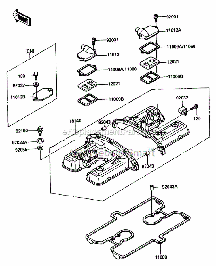 Cylinder Head Cover Diagram and Parts List for ZG1200-B5  Kawasaki 