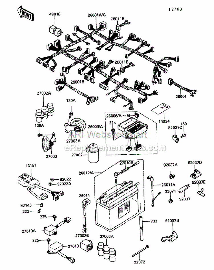 Electrical Equipment Diagram and Parts List for ZG1200-B5  Kawasaki 