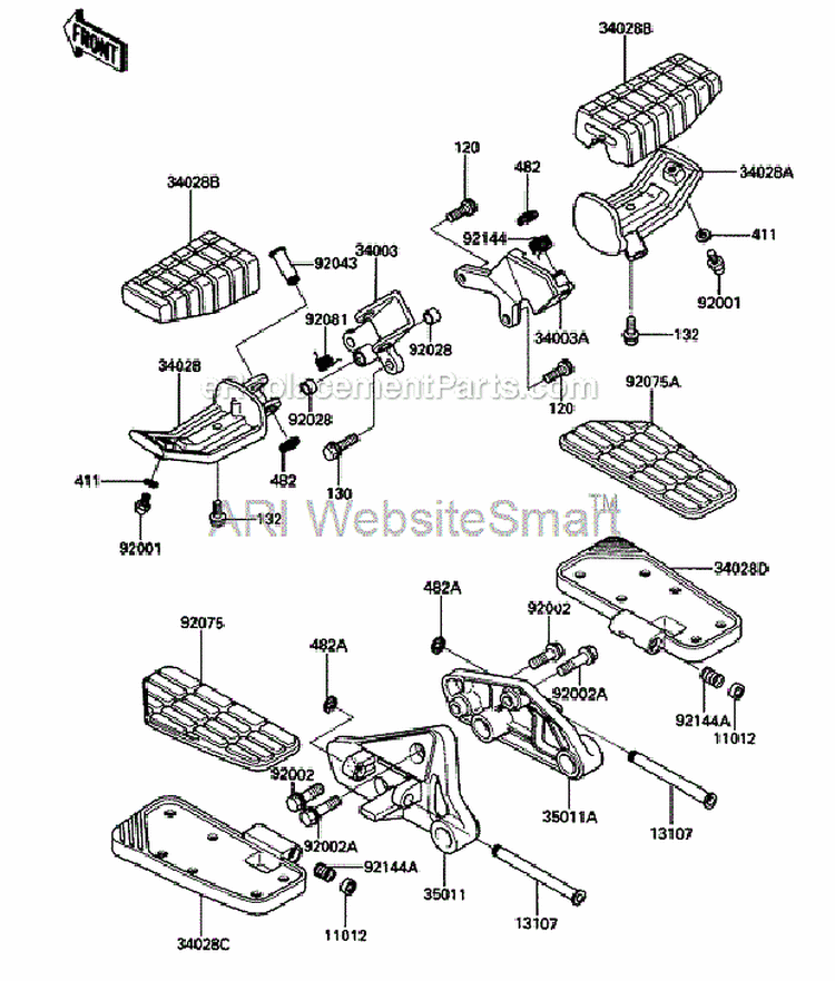Footrest Diagram and Parts List for ZG1200-B5  Kawasaki 