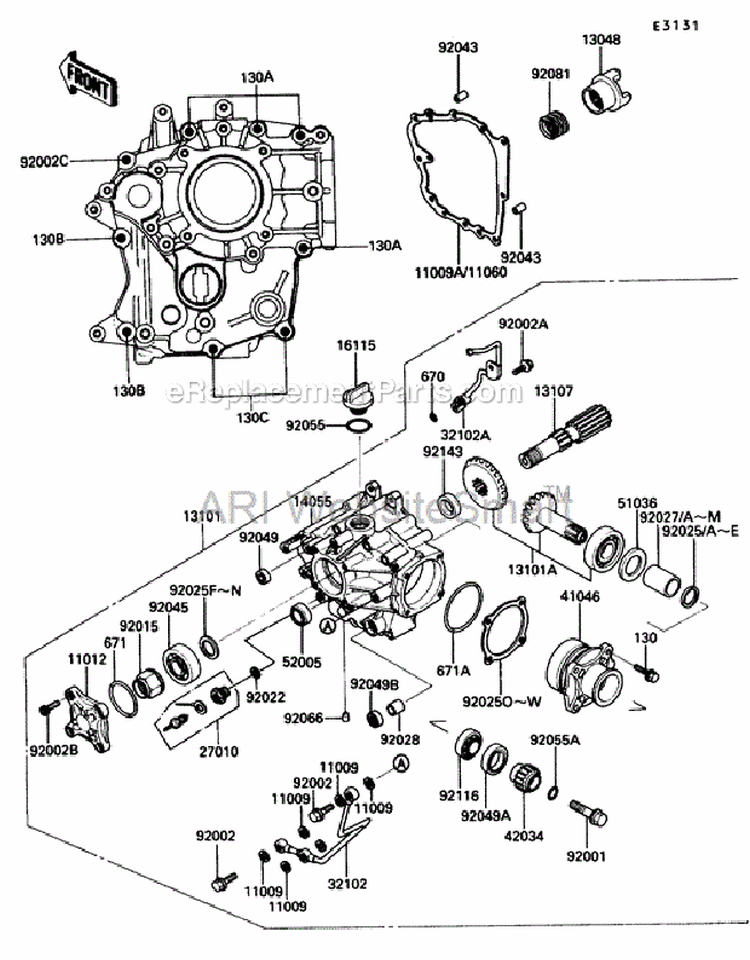 Front Bevel Gear Diagram and Parts List for ZG1200-B5  Kawasaki 