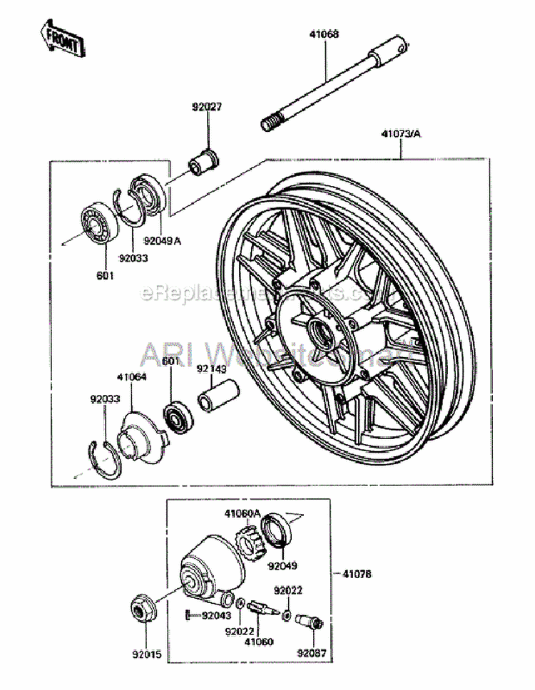 Front Hub Diagram and Parts List for ZG1200-B5  Kawasaki 
