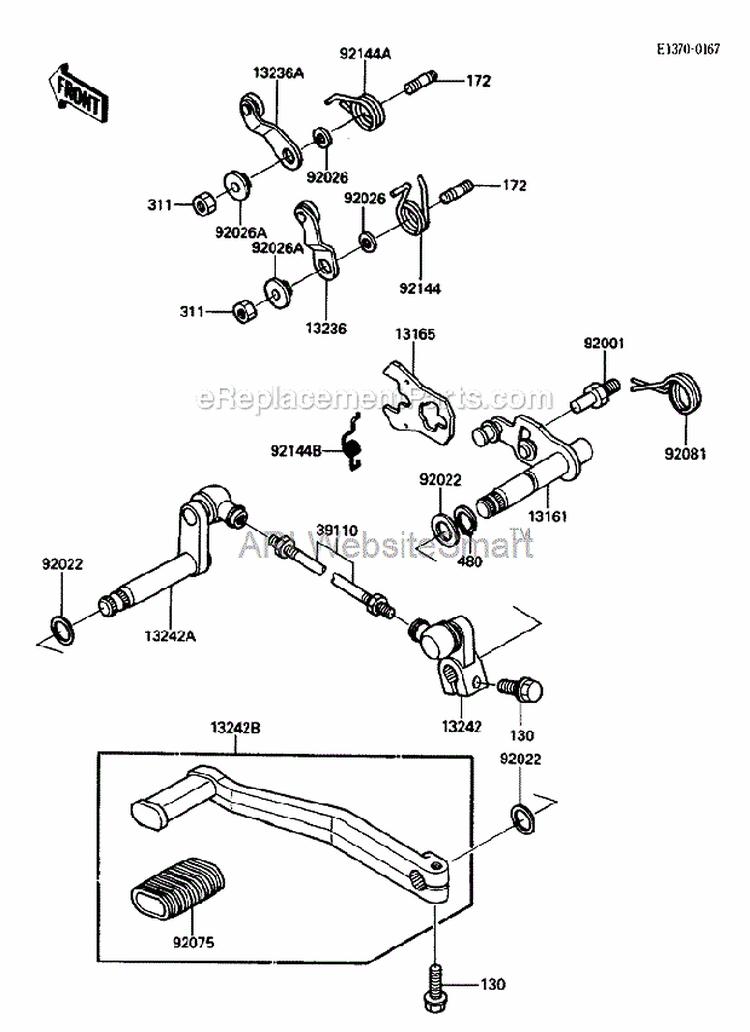 Gear Change Mechanism Diagram and Parts List for ZG1200-B5  Kawasaki 