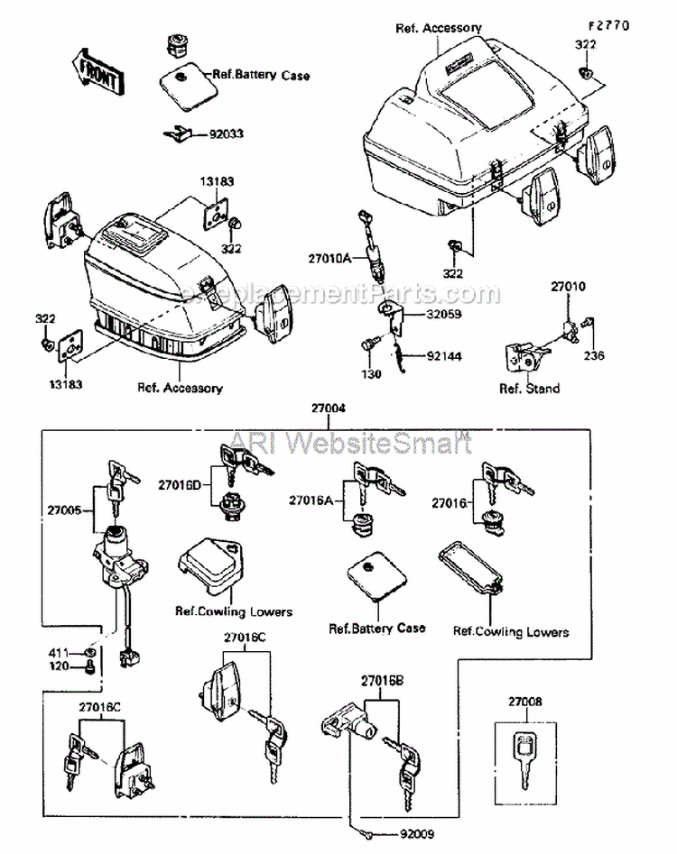 Ignition Switch Diagram and Parts List for ZG1200-B5  Kawasaki 