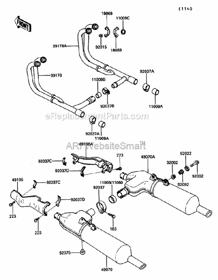 Muffler Diagram and Parts List for ZG1200-B5  Kawasaki 