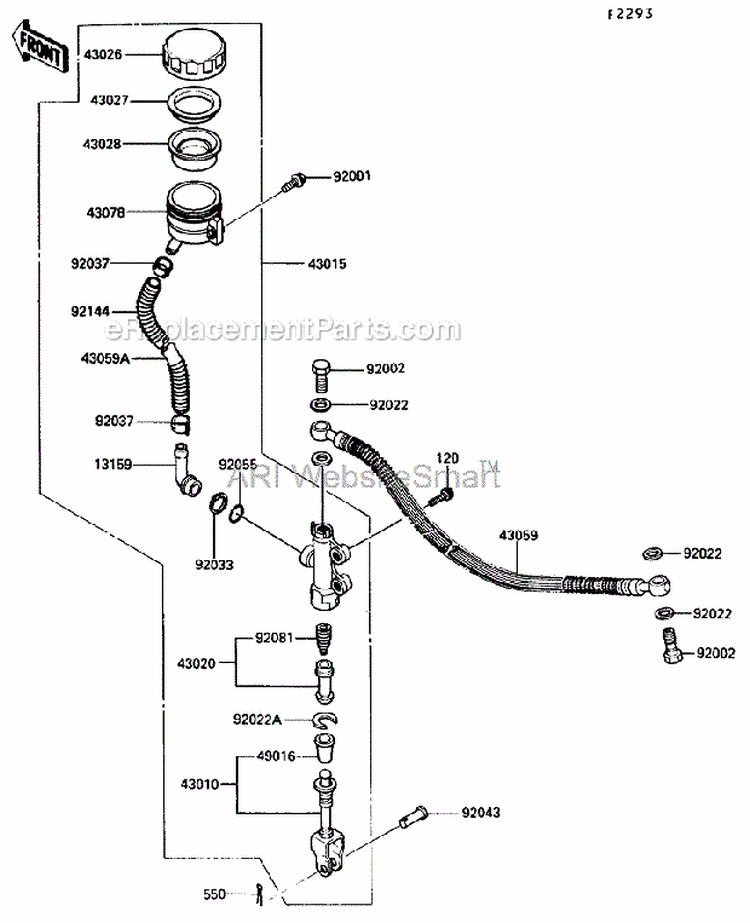 Rear Master Cylinder Diagram and Parts List for ZG1200-B5  Kawasaki 