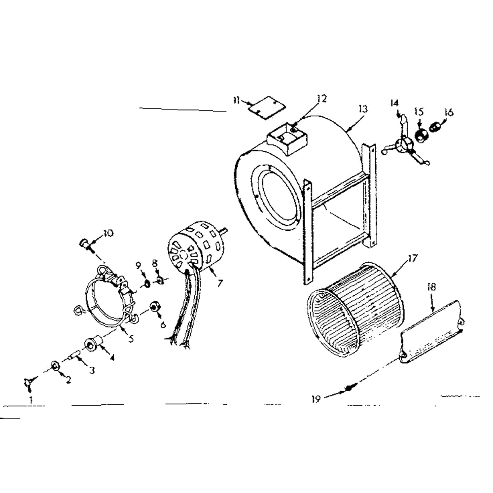 H-Q Blower Asm Diagram and Parts List for 867765831  Kenmore Furnace