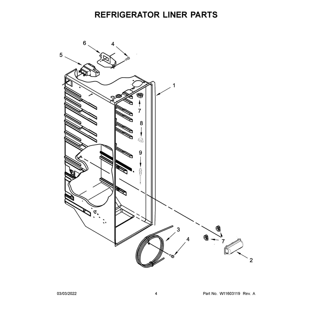 Refrigerator Liner Parts Diagram and Parts List for 10651339716  Kenmore Refrigerator