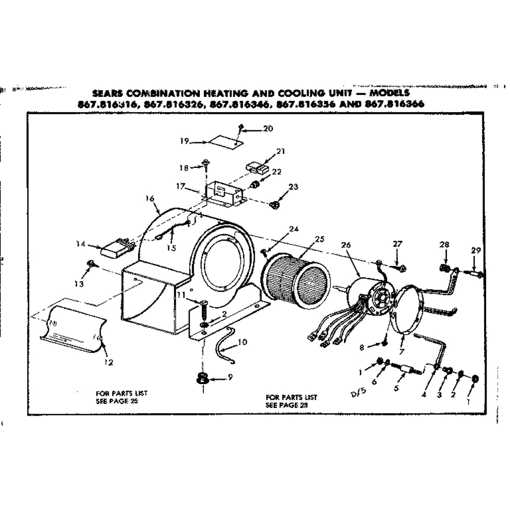 Blower Assembly Diagram and Parts List for 867816356  Kenmore Air Conditioner