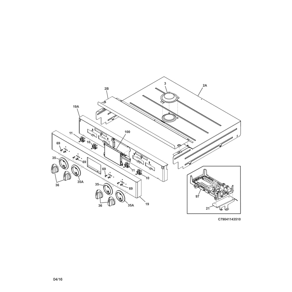 Control Panel Diagram and Parts List for 79041143511  Kenmore Wall Oven