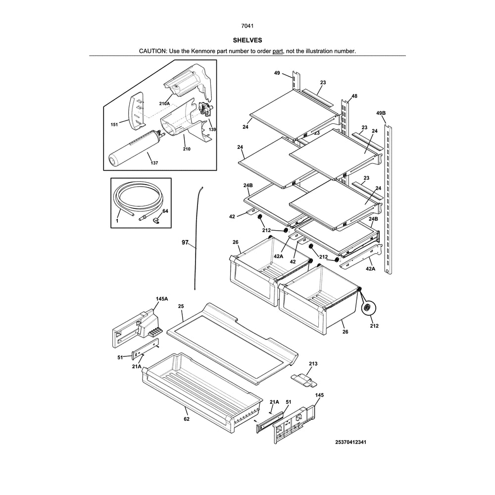 Shelves Diagram and Parts List for 2537041241C  Kenmore Refrigerator